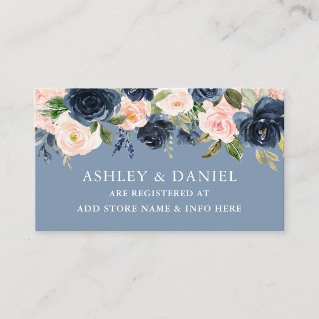 Watercolor Floral Dusty Blue Wedding Registry Enclosure Card (Front)