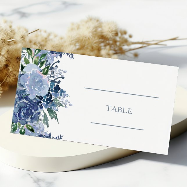 Watercolor Floral Dusty Blue Wedding Table Place Card (Creator Uploaded)