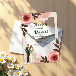 Watercolor Floral Dusty Blush Pink Couple Wedding Acrylic Invitations