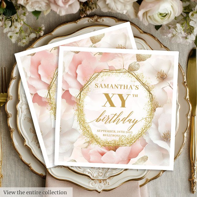 Watercolor Floral Dusty Pink 90 Birthday Napkins (Watercolor Floral Dusty Pink 90 Birthday Napkins)