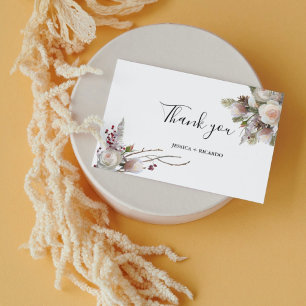 Watercolor Floral dusty pink wedding Thank You Card