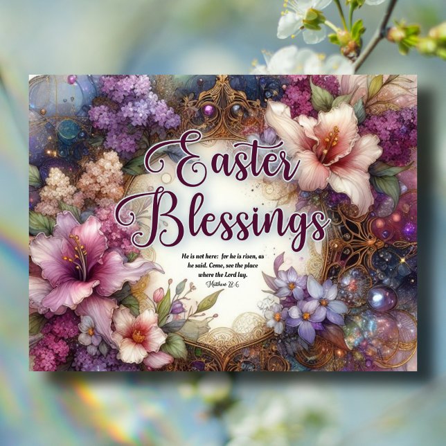 Watercolor Floral Easter Blessings Christian Holiday Postcard (Creator Uploaded)