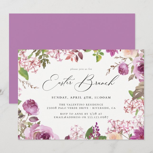 Watercolor Floral Easter Brunch Invitation (Front/Back)