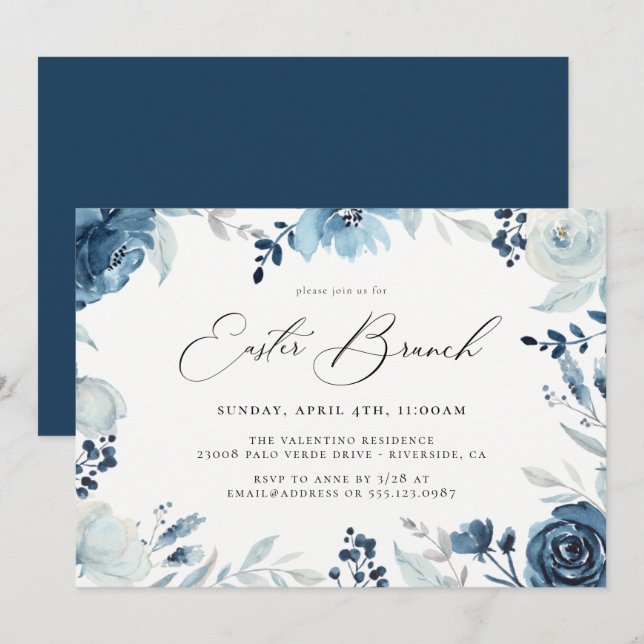 Watercolor Floral Easter Brunch Invitation (Front/Back)