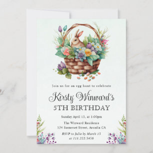 Watercolor Floral Easter Bunny Basket Birthday Invitation