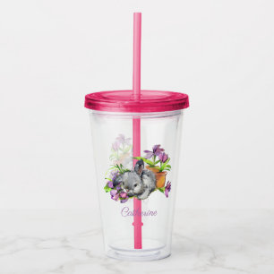 Watercolor Floral Easter Bunny Rabbit Personalised Acrylic Tumbler