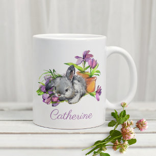 Watercolor Floral Easter Bunny Rabbit Personalised Coffee Mug