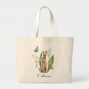 Watercolor Floral Easter Bunny Rabbit Personalised Large Tote Bag