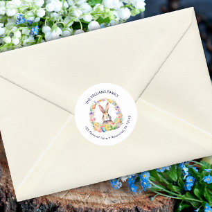 Watercolor Floral Easter Egg Bunny Return Address Classic Round Sticker
