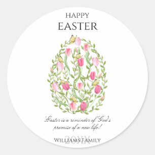 Watercolor Floral Easter Egg Happy Easter Classic Round Sticker