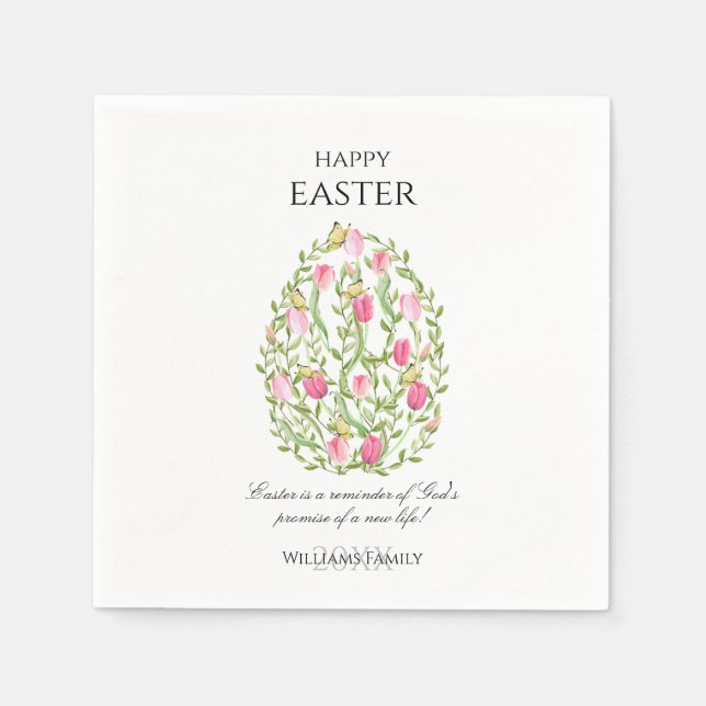 Watercolor Floral Easter Egg Happy Easter Napkin (Front)