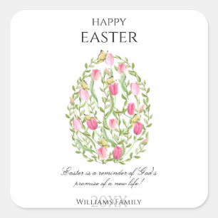 Watercolor Floral Easter Egg Happy Easter Square Sticker