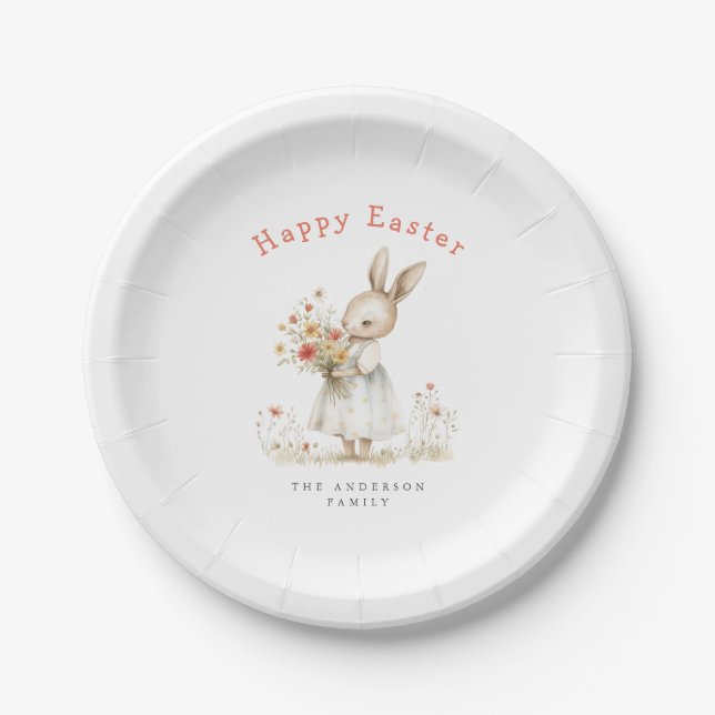 Watercolor Floral Easter Paper Plate (Front)