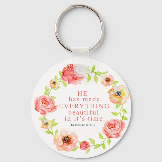 Watercolor Floral Ecclesiastes Scripture Keychain (Front)