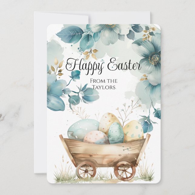 Watercolor Floral Eggs Bouquet Happy Easter Holiday Card (Front)