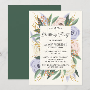 Watercolor Floral Elegant 65th Birthday Invitation