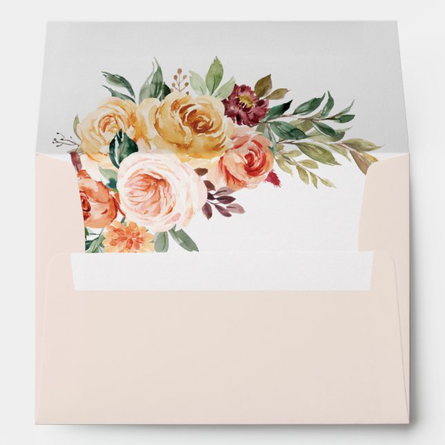 Watercolor Floral Elegant Blush Burgundy Wedding Envelope (Back (Bottom))