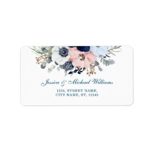Watercolor Floral Elegant Bouquet Blue Anemone Label