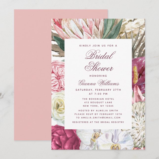 Watercolor Floral Elegant Bridal Shower Invitation (Front/Back)