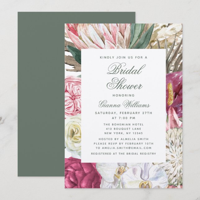 Watercolor Floral Elegant Bridal Shower Invitation (Front/Back)