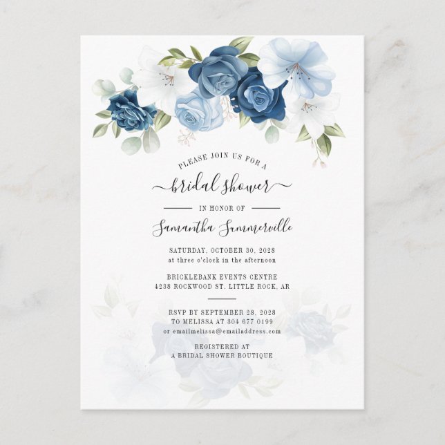 Watercolor Floral Elegant Bridal Shower Invitation Postcard (Front)