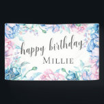 Watercolor Floral Elegant Farmhouse Happy Birthday Banner<br><div class="desc">Absolute elegance in watercolor floral styling! Beautifully paired with rustic wood accents on select products, this design collection features feminine farmhouse sweetness with shabby chic undertones. • Customise it! Follow the template to add your own personalised text details. You may edit font, colour, and placement as needed. • Coordinate it!...</div>