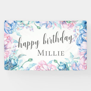Watercolor Floral Elegant Farmhouse Happy Birthday Banner