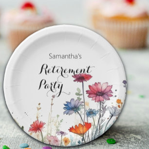 Watercolor Floral Elegant Retirement Party  Paper Plate