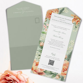 Watercolor Floral Elegant Wedding All In One Invitation