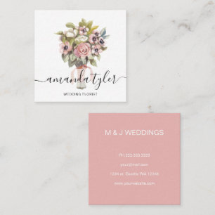 Watercolor Floral Elegant Wedding Florist Square Business Card