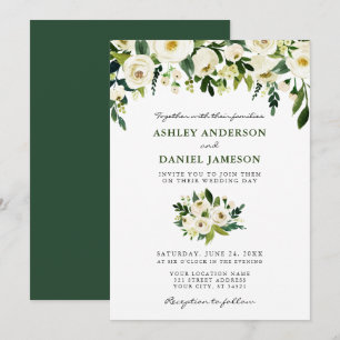 Watercolor Floral Elegant Wedding Green Invitation