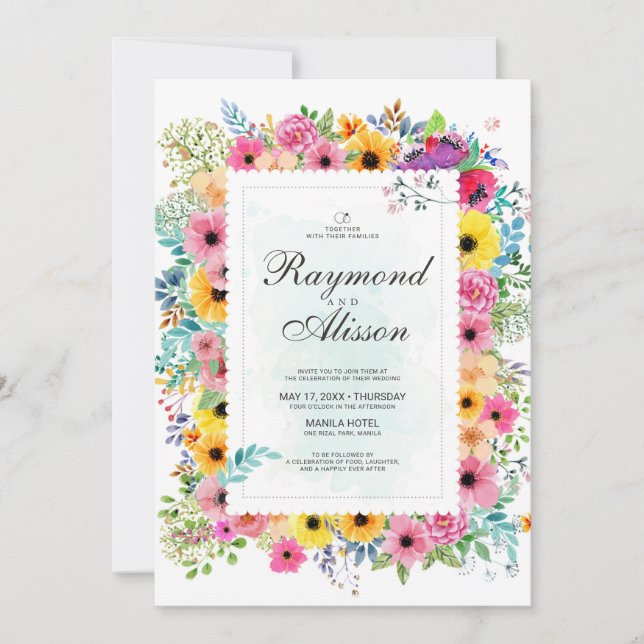 Watercolor Floral Elegant Wedding Invitation (Front)