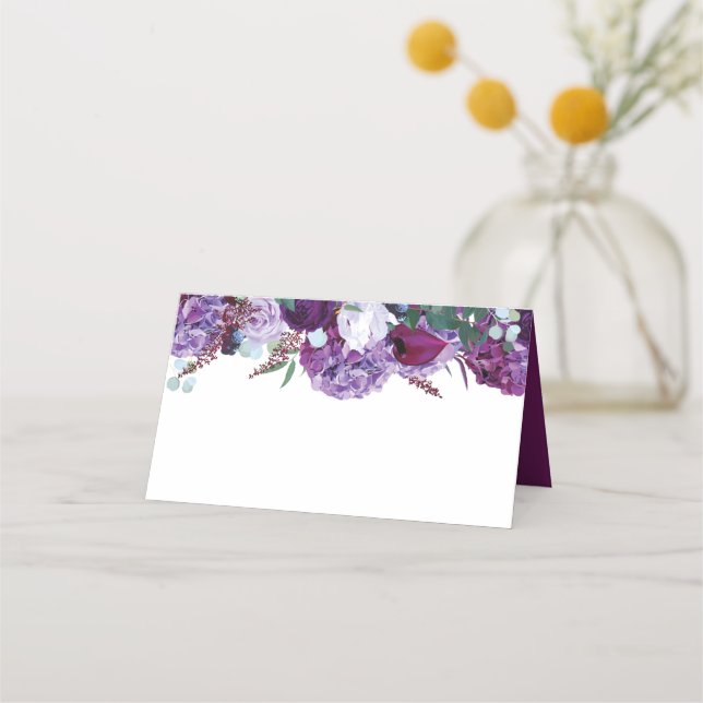 Watercolor Floral Elegant Wedding Place Card (Front)