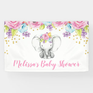 Watercolor Floral Elephant Baby Shower Banner