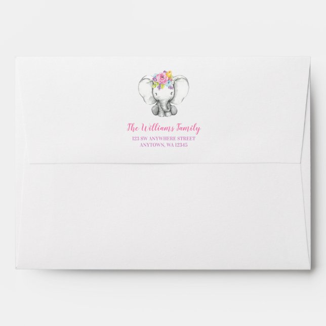 Watercolor Floral Elephant Baby Shower Envelope (Back (Top Flap))