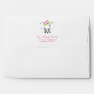 Watercolor Floral Elephant Baby Shower Envelope