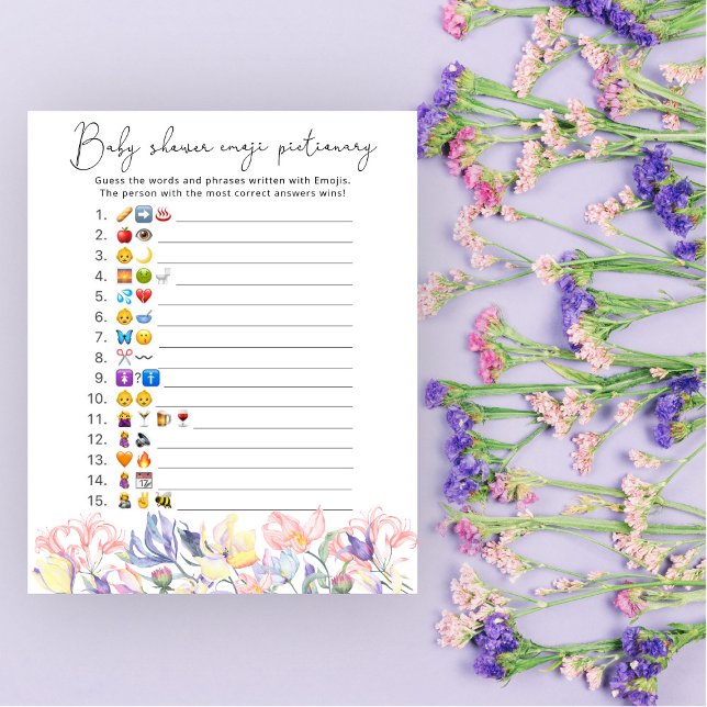Watercolor floral Emoji picture game baby shower (Creator Uploaded)