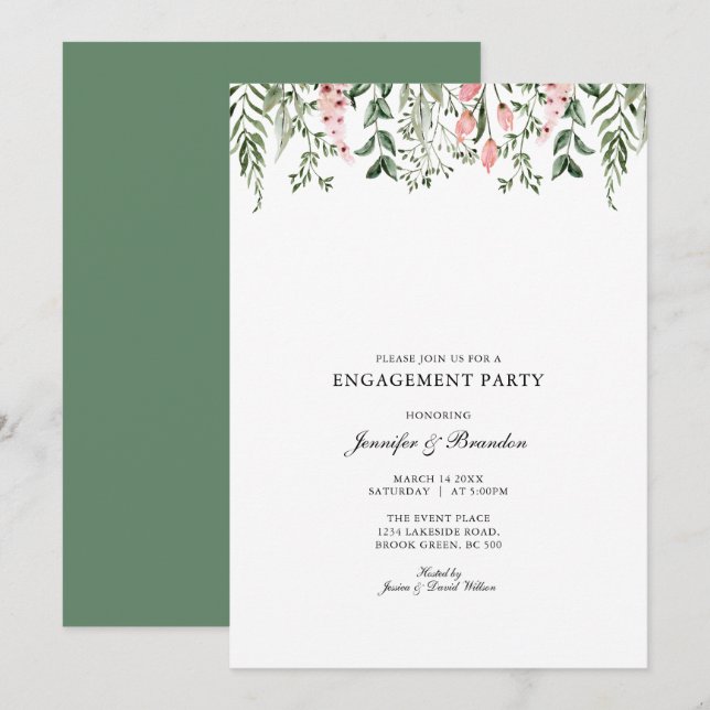 Watercolor Floral Engagement Party Invitation (Front/Back)