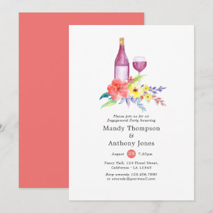 Watercolor Floral Engagement Party Wine Tasting Invitation