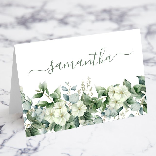 Watercolor Floral Eucalyptus Place Card (Watercolor Floral Individual Eucalyptus Place Card)