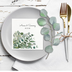 Watercolor Floral Eucalyptus Wedding  Napkin