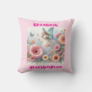 Watercolor floral fairy princess typography pink cushion