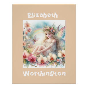 Watercolor floral fairy princess typography pink poster