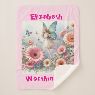 Watercolor floral fairy princess typography pink  sherpa blanket