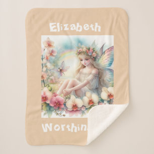 Watercolor floral fairy princess typography pink sherpa blanket