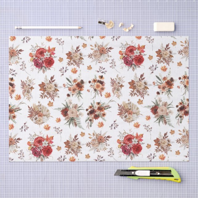 watercolor floral fall autumn pattern stylish tissue paper (Craft)