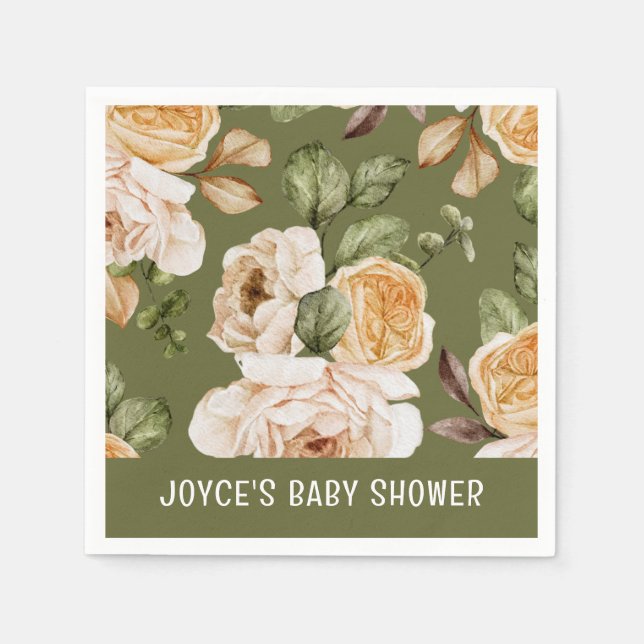  Watercolor Floral Fall Baby Shower Napkin (Front)