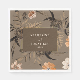 Watercolor floral fall foliage leaves ash Wedding Napkin