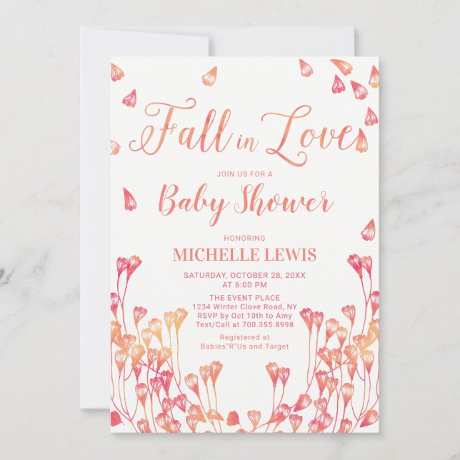Watercolor Floral Fall Girl Baby Shower Invitation (Front)