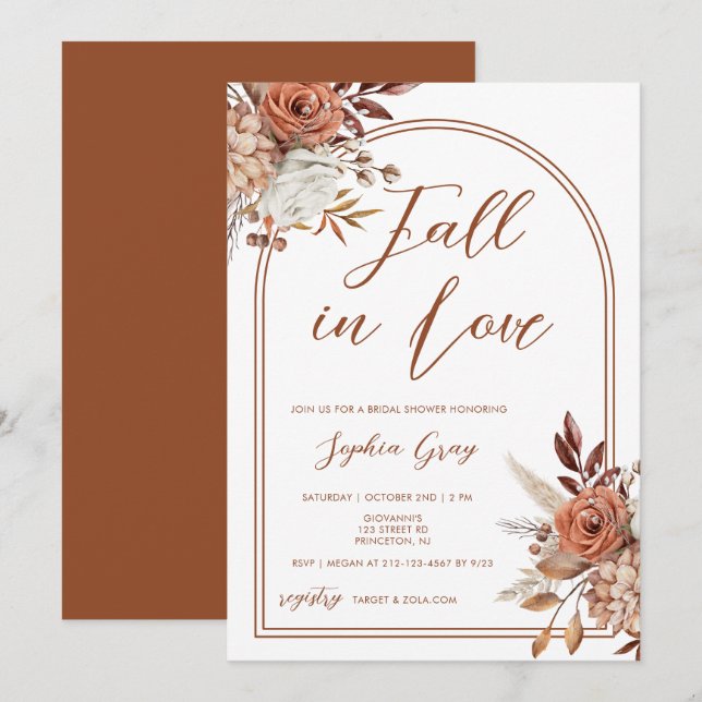 Watercolor Floral Fall in Love Bridal Shower  Invitation (Front/Back)